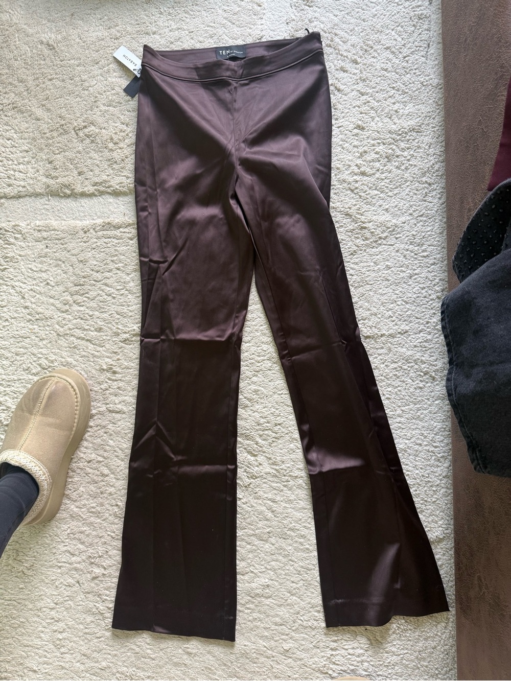 Aritzia Satin Flare Pants in Deep Brown